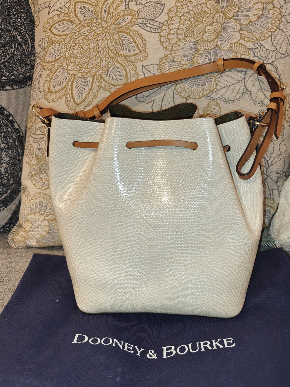 Dooney & Bourke Siena Serena Drawstring Bucket Bag - Bone/Olive - Picture 8 of 10